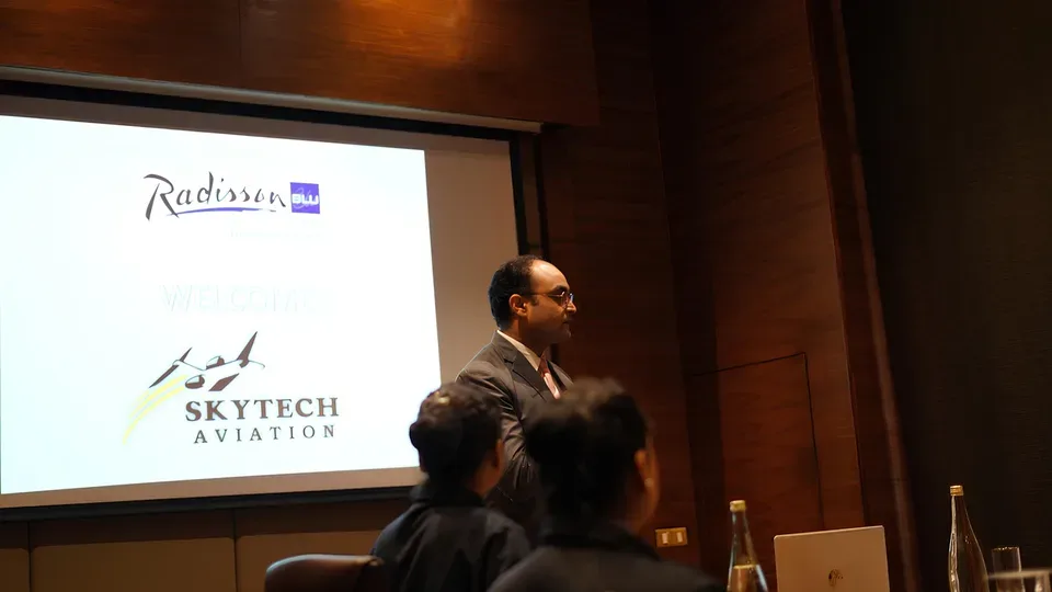 Presentation to a group in a conference room